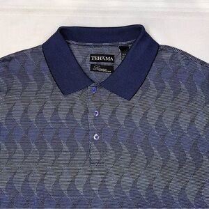 Men’s TEHAMA Luxury‎ Performance Golf Shirt Polo Dark Blue Size XL EUC